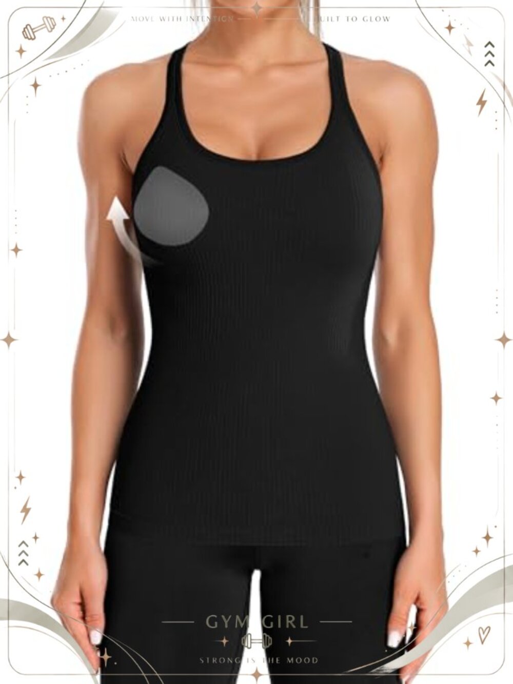Ribbed Workout Tank Top Built in Bra Racerback Scoop Neck Athletic Gym Yoga Top